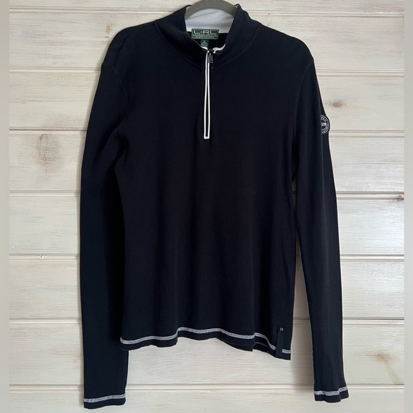Ralph Lauren Tops - Lauren Ralph Lauren Active 1/4  Zip Top Black White Ribbed Size Large Nautical